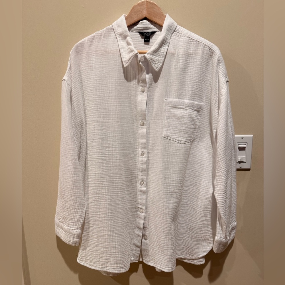 GUC Size XXL Rachel Roy White Gauze Button-Up Textured Shirt
